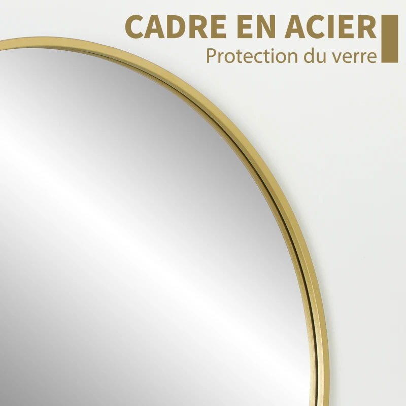 HOMCOM Miroir rond miroir salle de bain cadre en métal facile à installer, pour chambre, salon, entrée, Ø 70 x 2,5 cm or