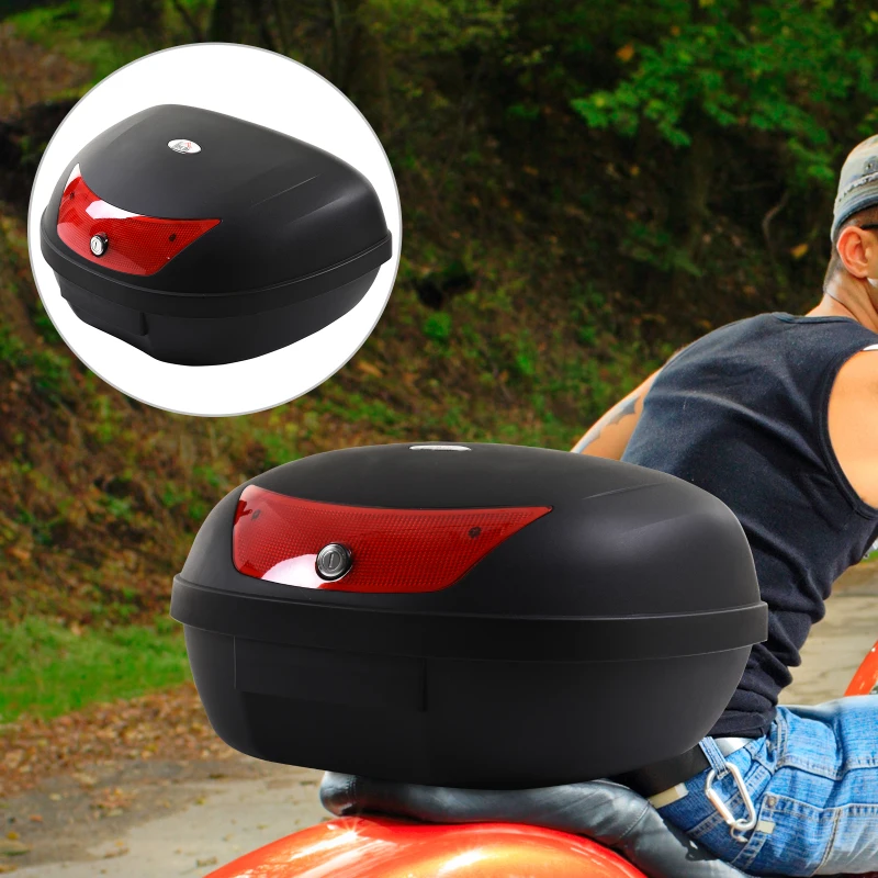 HOMCOM 48L Motorcycle Trunk Travel Luggage Storage Box Motorbike Accessory Large Storage Space For 2 Half Helmet - Black