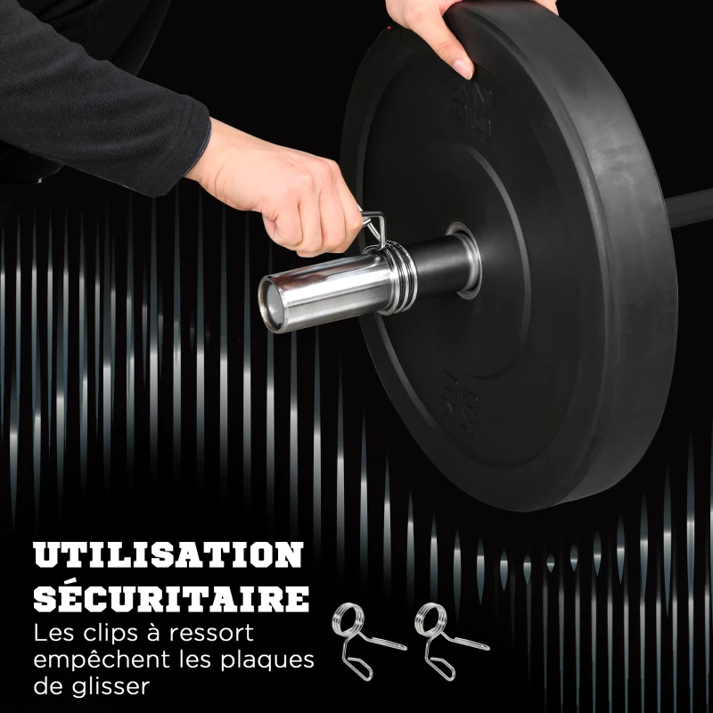 SPORTNOW Barre d'haltères en acier 180 cm Ø50 mm avec 2 pinces Charge 200 kg Barre de musculation pour disques Ø5 cm Fitness