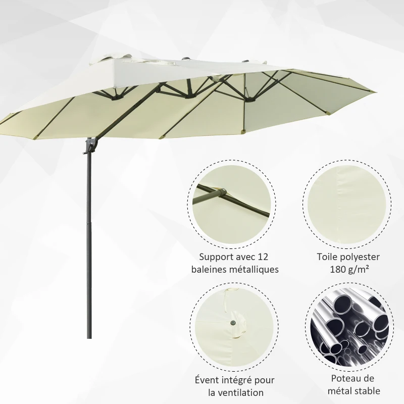 Outsunny Parasol déporté grande taille XXL inclinable avec pied en croix piètement en acier inclus polyester beige