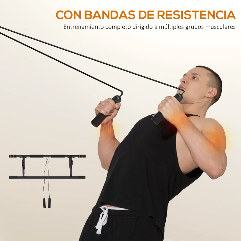 SPORTNOW Barra de Dominadas de Pared con Bandas de Resistencia Carga 150 kg para Ejercicio y Entrenamiento Negro y Naranja