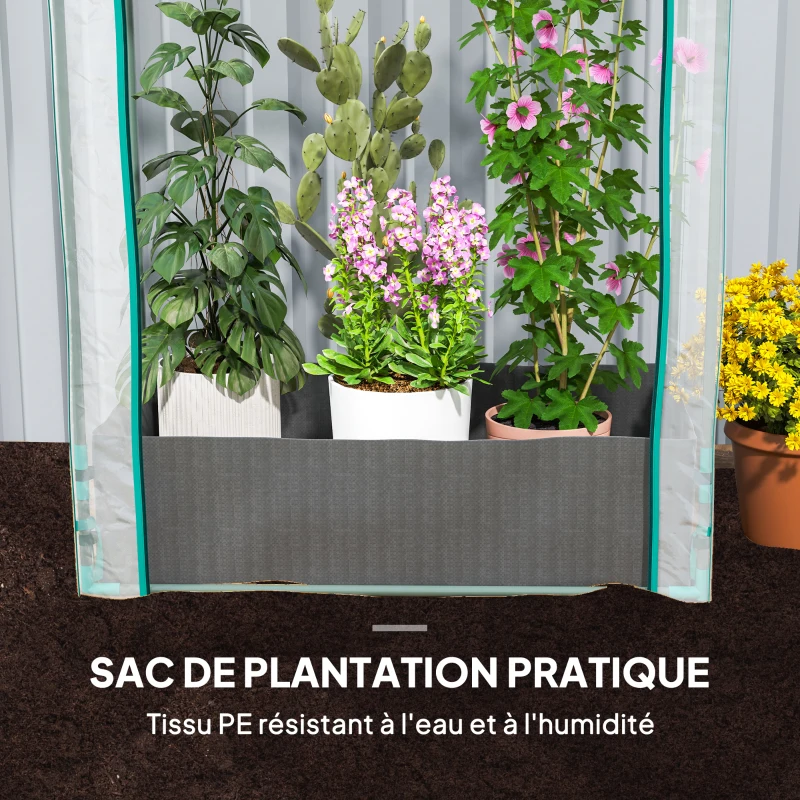 Outsunny Mini serre de jardin serre balcon avec sac de plantation et housse en plastique renforcé, porte enroulable, transparente