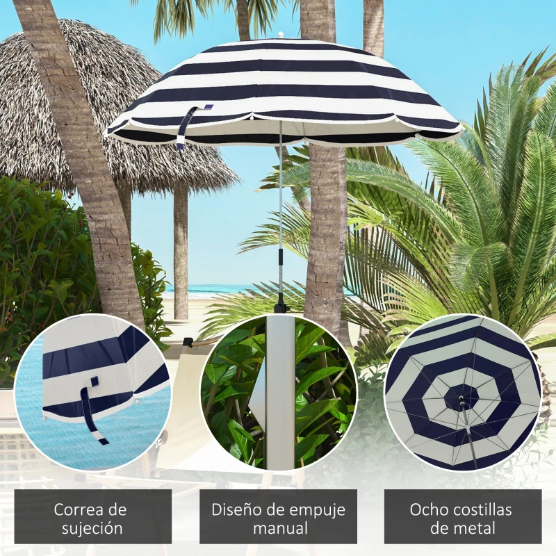 Outsunny Sombrilla Playa para Silla Ø103x97,5cm con Abrazadera Techo Ajustable Apertura Manual Anti-UV Azul