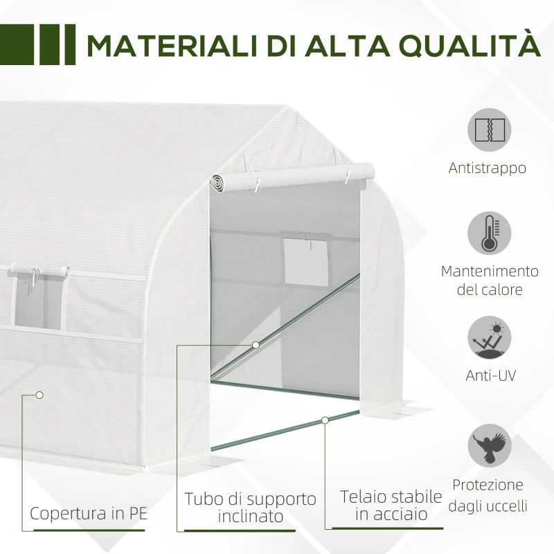 Outsunny Serra per Orto 6x3x2m con 8 Finestre e Porta Avvolgibile, in Acciaio e PP, Verde