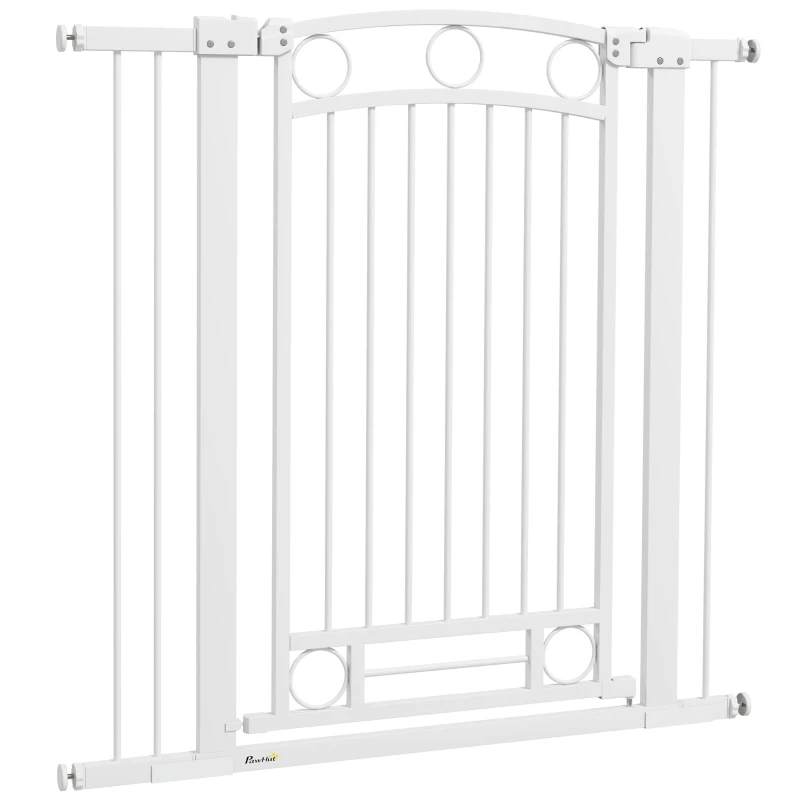 PawHut Puerta para Perros con Ancho Ajustable 76-104 cm Barrera de Seguridad para Perros con 2 Extensiones Blanco