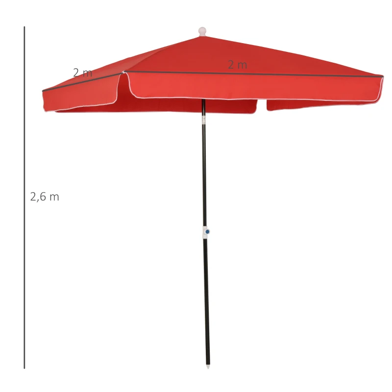 Outsunny Parasol de jardin Parasol droit inclinable rectangulaire métal polyester haute densité 2L x 2l x 2,6H m rouge