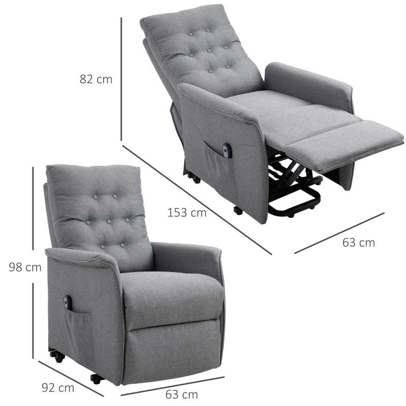 HOMCOM Fauteuil de Relaxation électrique Fauteuil releveur inclinable avec Repose-Pied Ajustable Lin Gris