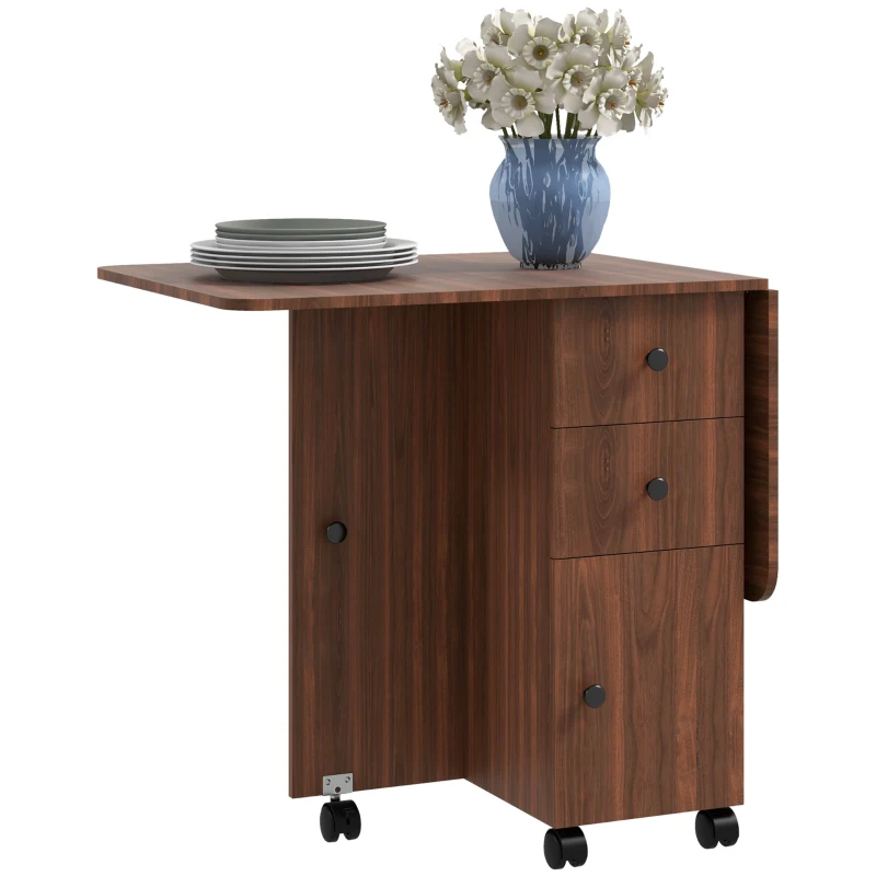 HOMCOM Multi-Storage Six-Person Drop Leaf Dining Table -  Distressed Brown