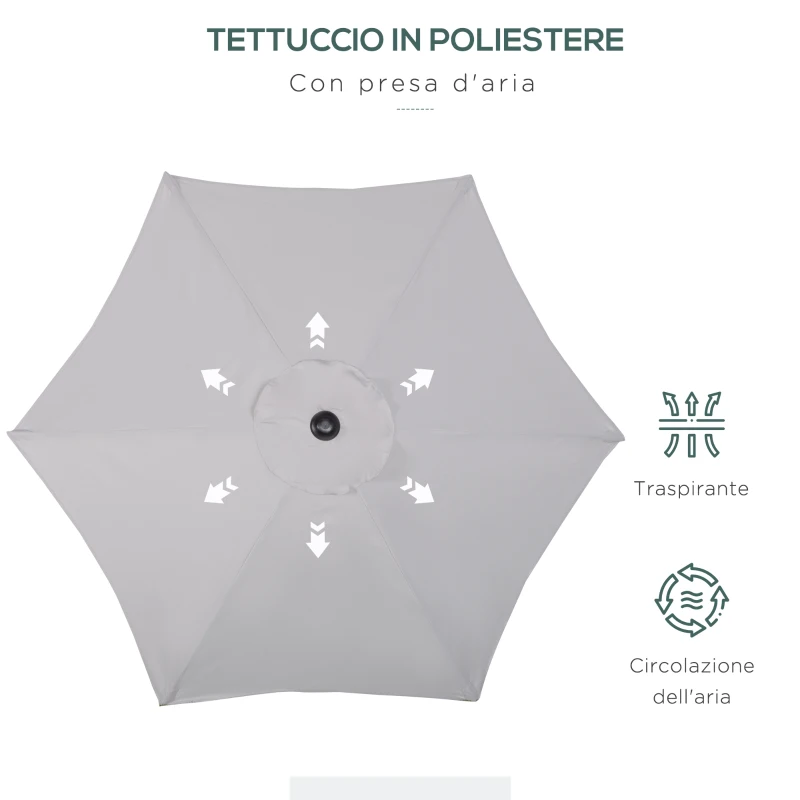 Outsunny Ombrellone 2x2 m da Giardino con Palo Centrale, Ombrellone per Esterno in Alluminio, Grigio Chiaro