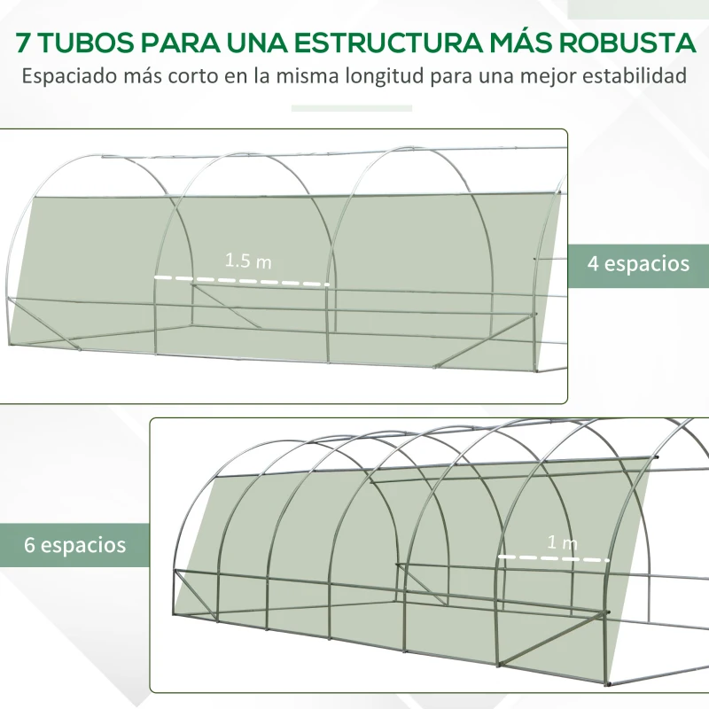 Outsunny Invernadero de Túnel con 12 Ventanas Puerta Invernadero de Huerto para Cultivos Plantas Verduras Flores Verde