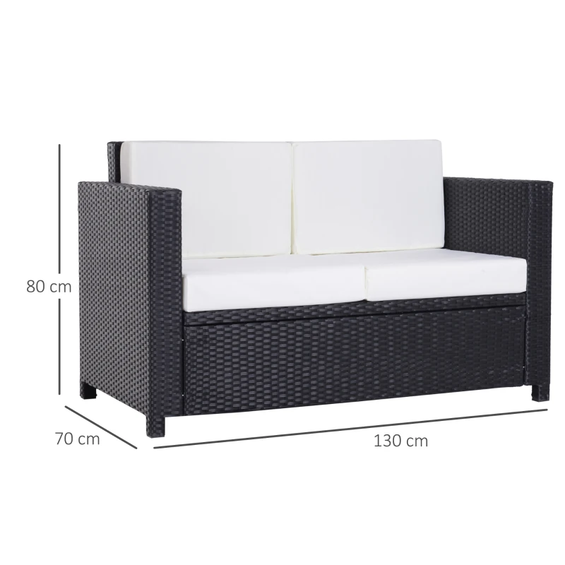 Outsunny Canapé de jardin 2 places canapé droit 4 coussins déhoussables 130L x 70l x 80H cm résine tressée noire