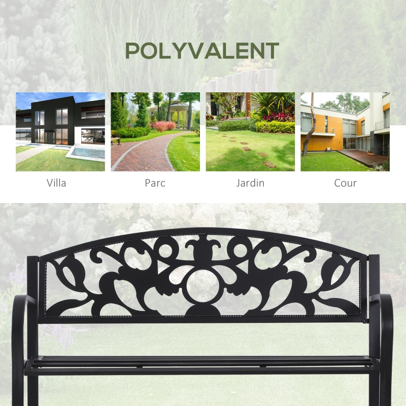 Outsunny Banc de Jardin Design Contemporain 3 Places dim. 128L x 50l x 91H cm métal époxy Noir