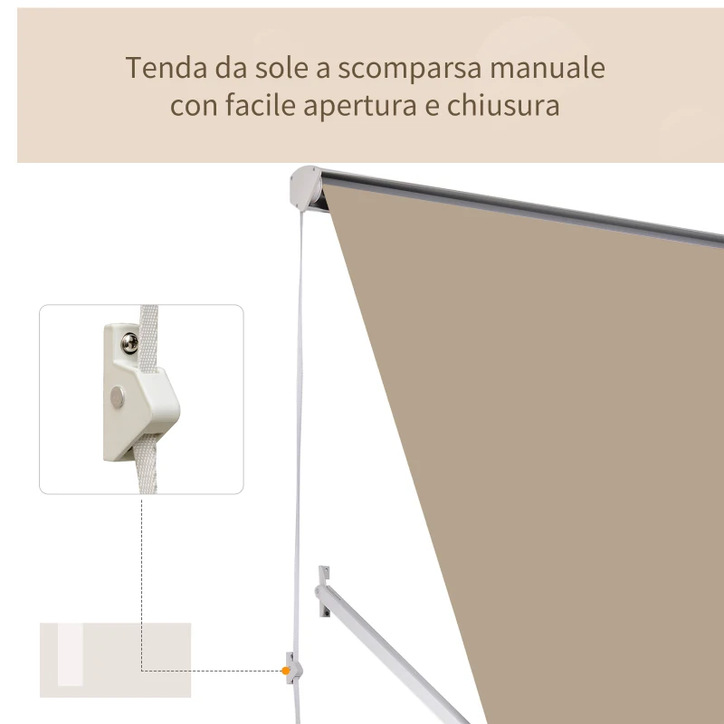 Outsunny Tenda da Sole a Caduta con Rullo Avvolgibile e Angolazione Regolabile 0-120°, 180×70cm, Beige