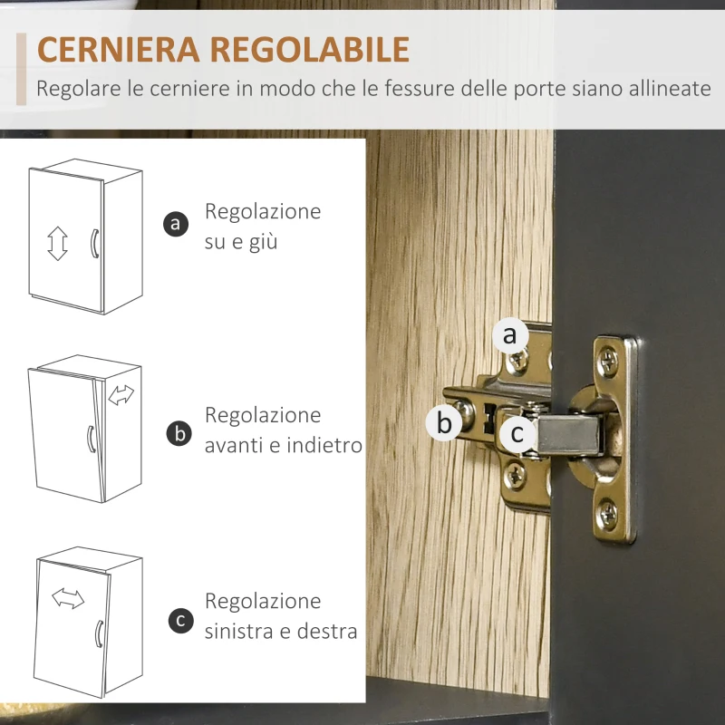 HOMCOM Mobile Cucina Credenza Moderna Salvaspazio con 2 armadietti 3 cassetti 3 ripiani Legno 90 x 39 x 169cm colore Grigio Rovere Chiaro