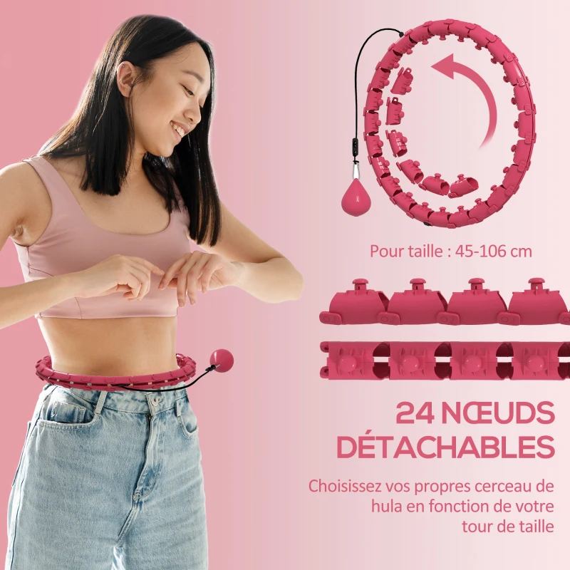 SPORTNOW Hula Hoop Cerceau avec Picots de Massage ajustable de 45 à 106 cm de tour de taille 24 segments amovibles, fitness