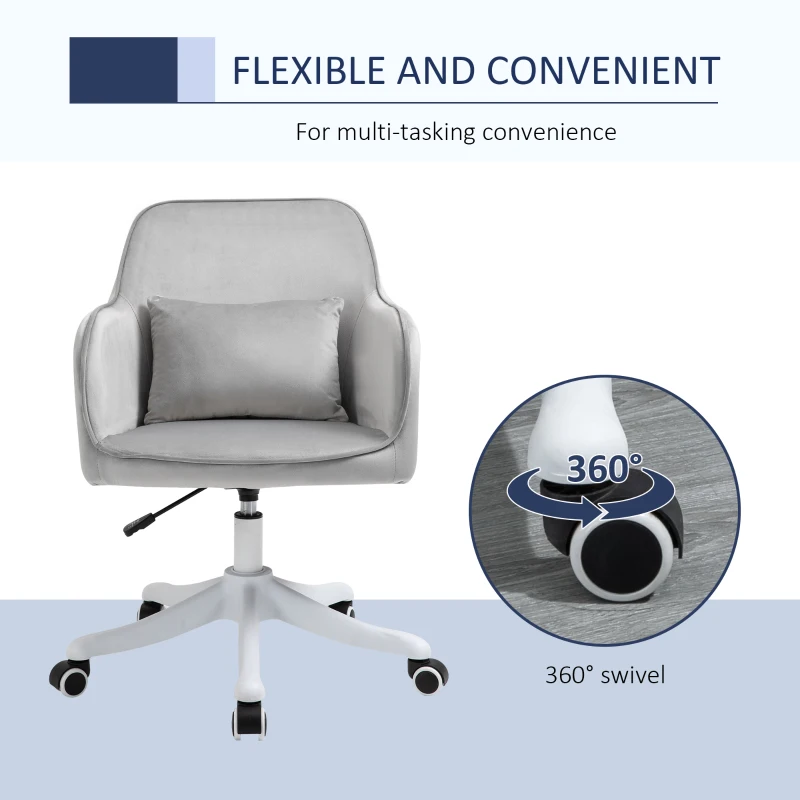 Vinsetto Velvet-Feel Office Chair with Rechargeable Electric Vibration Massage Lumbar Pillow, Wheels, Grey