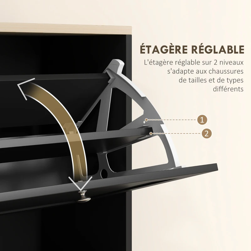 HOMCOM Meuble à chaussures style scandinave 3 portes abattants 18 paires de chaussures 60 x 23,5 x 115 cm noir aspect bois