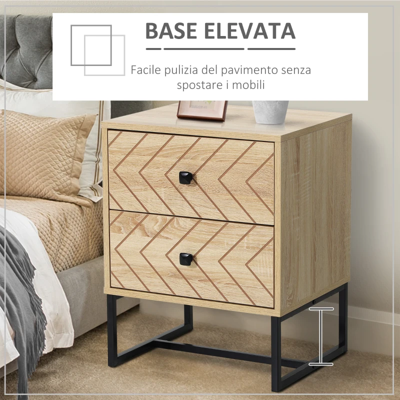 HOMCOM Cassettiera con 2 Cassetti Motivo a Onde Stile Vintage Design Scandinavo Combinazione di MDF e di Pannello Truciolare 48x39.5x60cm