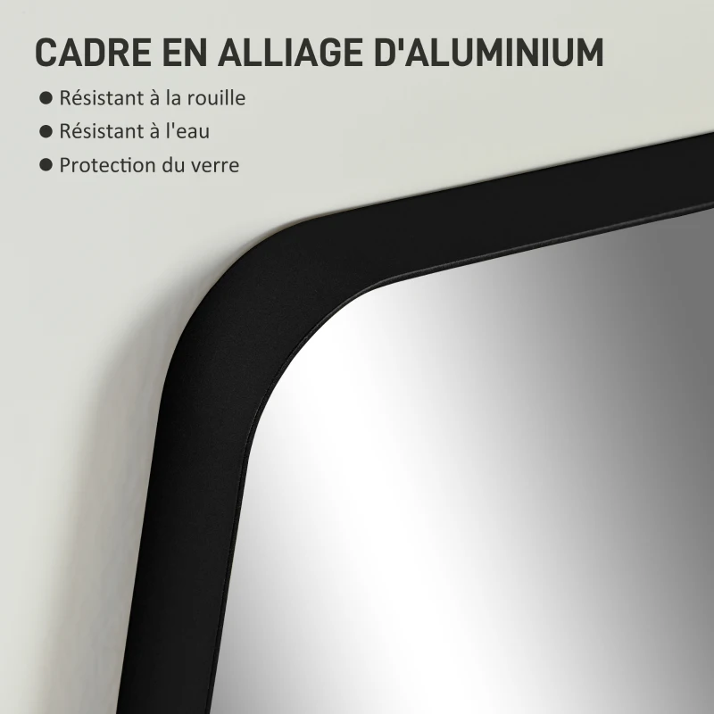 HOMCOM Miroir murale miroir salle de bain rectangulaire avec cadre en alliage d'aluminium noir pour chambre, salon 50 x 70 cm