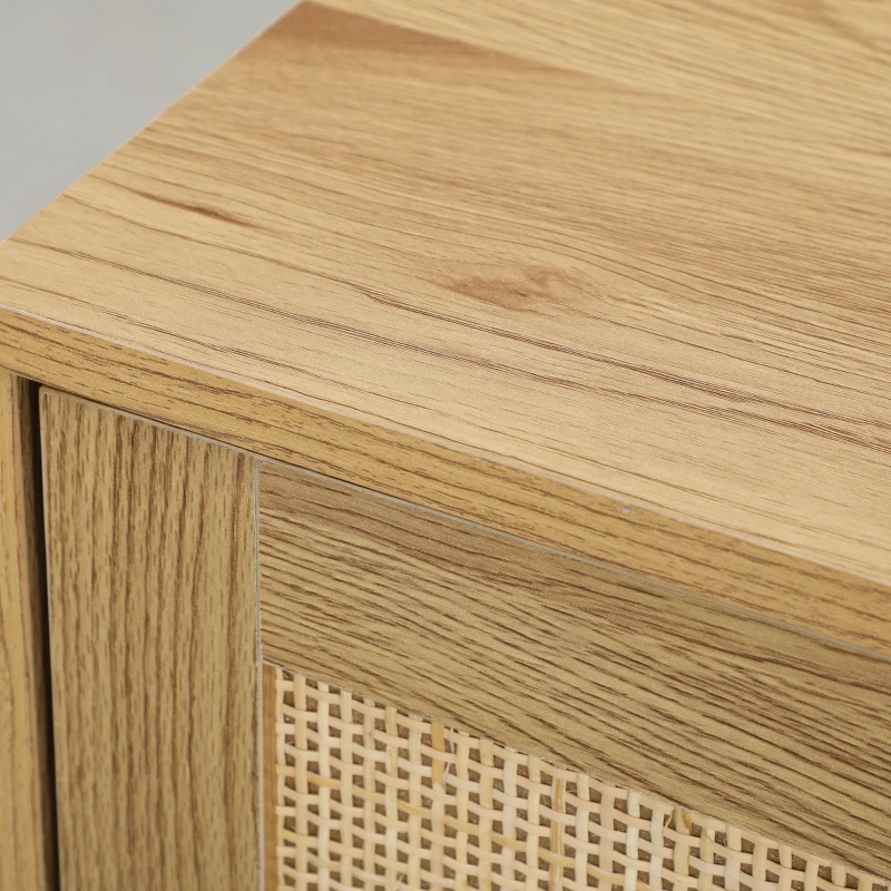 HOMCOM Buffet salon meuble de rangement avec placards à portes en rotin et étagère réglable, bois naturel