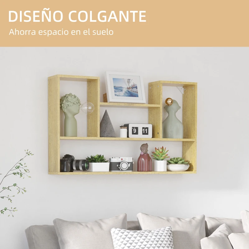 HOMCOM Estantería de Pared con 4 Compartimentos para Sala de Estar Dormitorio Cocina de Melamina de Madera 100x15x60 cm Natural