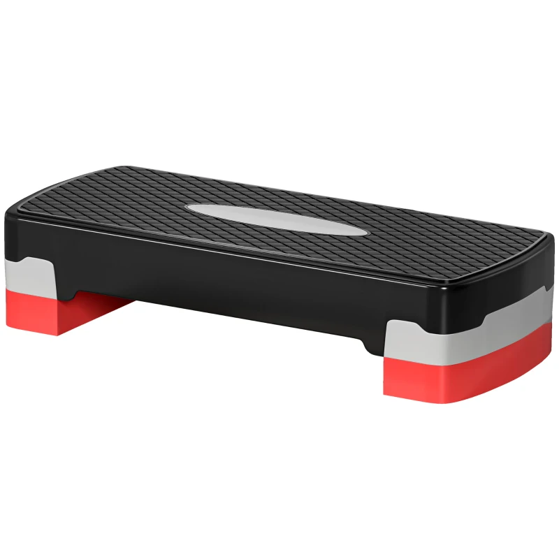 HOMCOM Step para Fitness Stepper Aeróbic Step de Aeróbic Antideslizante con Altura Regulable 2 Niveles de 10/15 cm Carga 150 kg para Ejercicio en Casa Gimnasio 68x29x15 cm Negro y Rojo