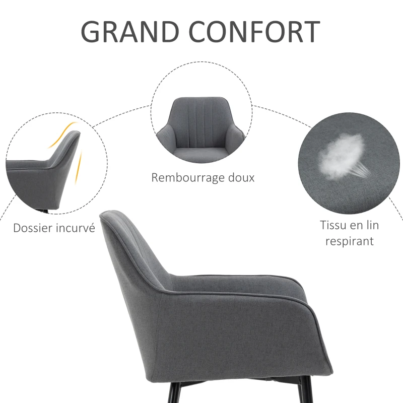 HOMCOM Chaises de Salle à Manger Chaises de Visiteur Design scandinave - Lot de 2 chaises - Pieds effilés métal Noir