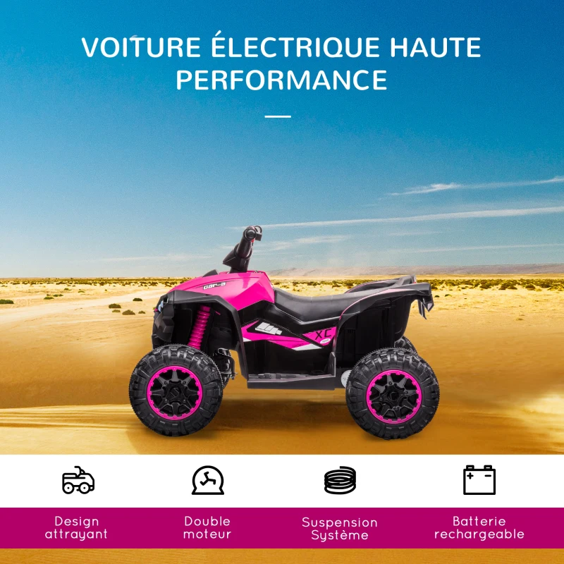 HOMCOM Quad buggy électrique enfant 12 V 6 Km/h max. effets lumineux selle pour enfant 3-5 ans métal PP noir rose(m-4)