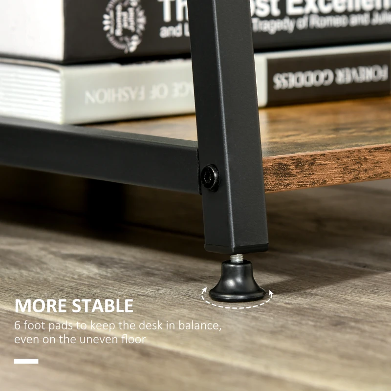 HOMCOM 120cm Computer Desk with Storage, Industrial Home Office Desk with 2 Tier Shelves and Steel Frame, Computer Table for Study Room, Rustic Brown