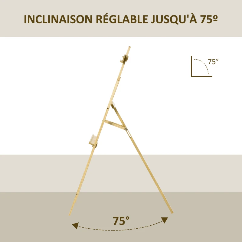 HOMCOM Chevalet d'artiste sur pieds dim. 51,5L x 71,5l x 134,5H cm inclinaison hauteur réglable 90° max. bois de pin