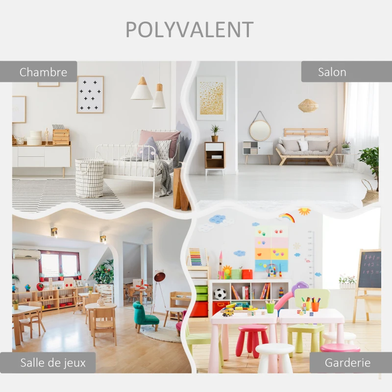 HOMCOM Ensemble table et chaises enfant - set de 3 pièces + 2 tiroirs non tissés - table étagère pour jouets 2 en 1 - MDF blanc gris