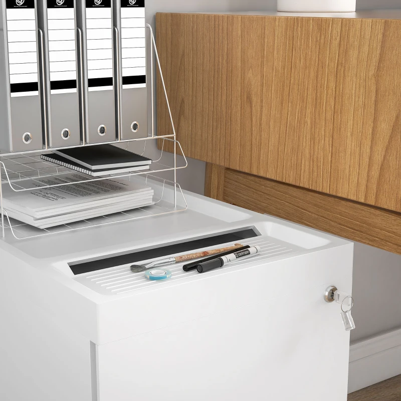 HOMCOM Schedario per Ufficio con 2 Cassetti, Fessura a Busta e Barra per Appendere, in Acciaio, 30x50x53.5 cm, Bianco