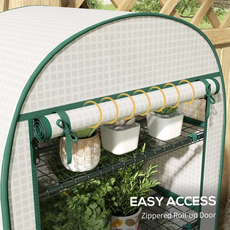 Outsunny 4 Tier Mini Greenhouse for Outdoor, Portable Gardening Plant Green House with Storage Shelf, Roll-Up Zipped Door, Metal Frame and PE Cover, 80 x 49 x 160cm, White