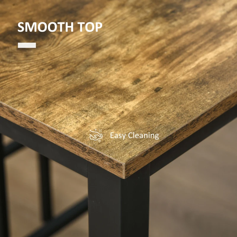 HOMCOM 120x60cm Bar Table Set, Breakfast Table with 2 Stools, 3-Piece Counter Height Dining Table & Chairs for Kitchen, Living Room, Rustic Brown