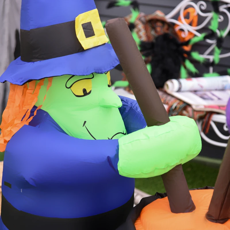 HOMCOM Addobbo Halloween Gonfiabile con Streghe e Calderone, 3 Luci LED Interne e Gonfiatore Integrato, 170x60x180cm