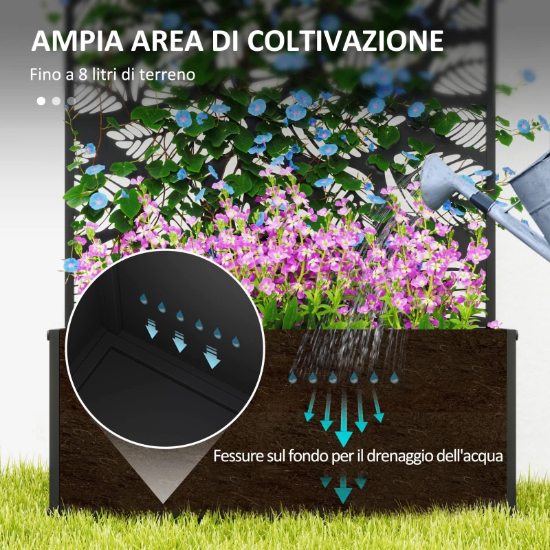 Outsunny Fioriera Rialzata con Traliccio Decorativo per Rampicanti, da Terra e Parete, 61x23x113 cm, Nero