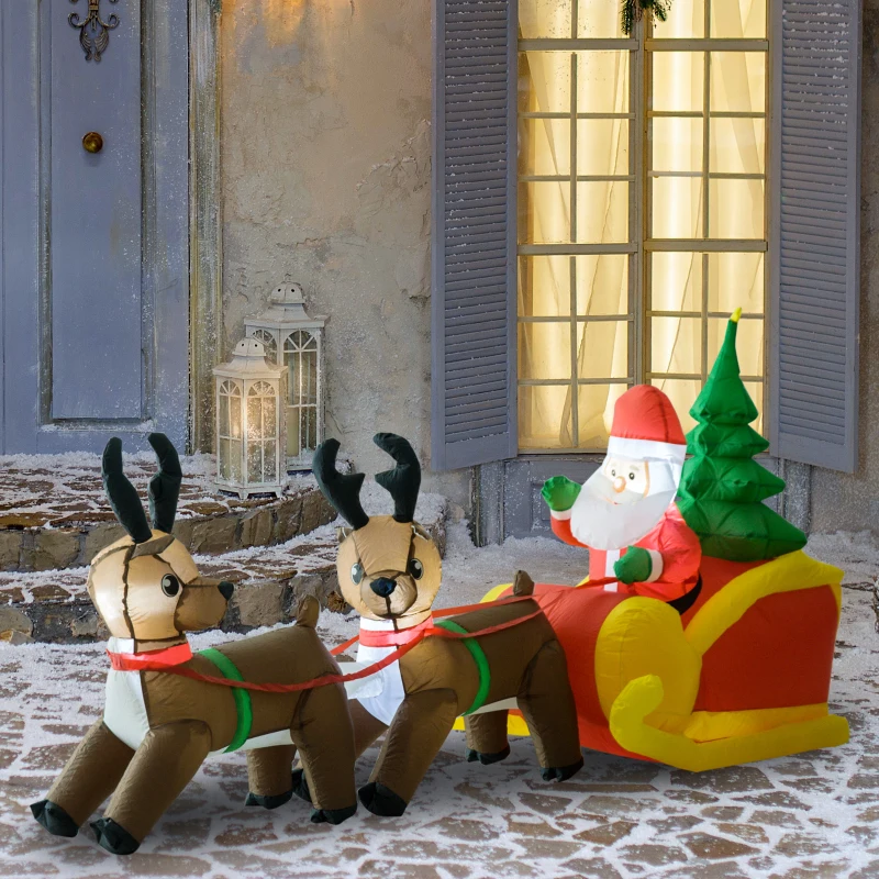 HOMCOM Gonfiabile di Babbo Natale con Slitta e Renne, Autogonfiabile Elettrico, Impermeabile e Resistente, Lungo 2.3 Metri