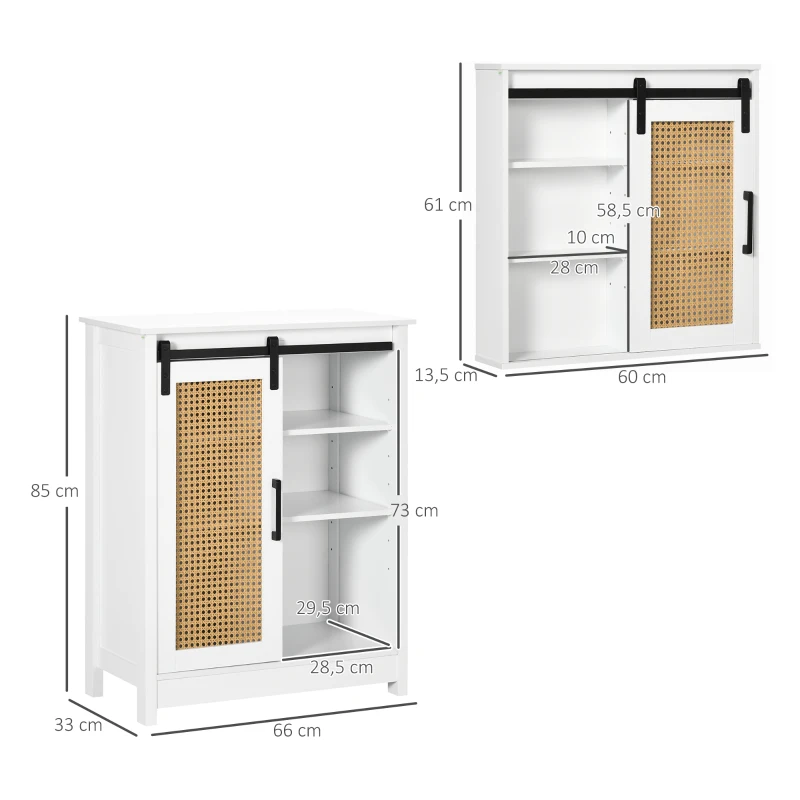 kleankin Ensemble de Meuble murale de salle de bain et Meuble de salle de bain sur pied - porte coulissante à galandage