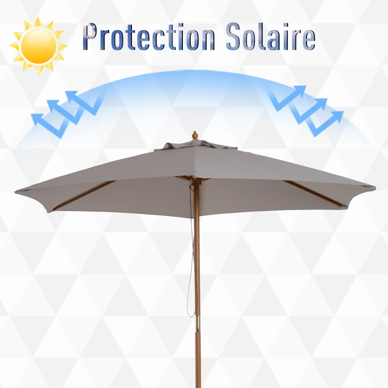 Outsunny Parasol droit parasol de jardin rond grande taille de jardin Ø 2,5 x 2,3H m bois de bambou gris