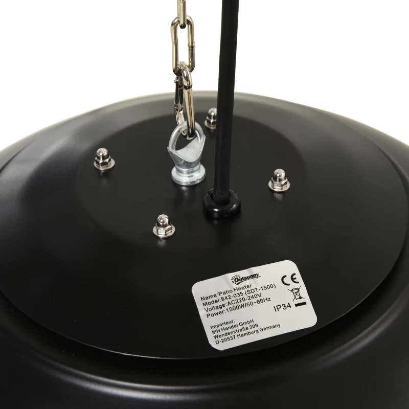 Outsunny Riscaldatore a Infrarossi con Illuminazione a LED in Alluminio e Metallo Epossidico Anticorrosivo Certificato IP34: Protezione contro gli Spruzzi d'Acqua 1500W Ø40.5 x 30.7A cm