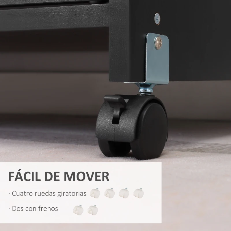 Vinsetto Armario para Impresora con Ruedas Cajón 2 Puertas y Estante para Salón Oficina Estudio 60x39x80 cm Negro