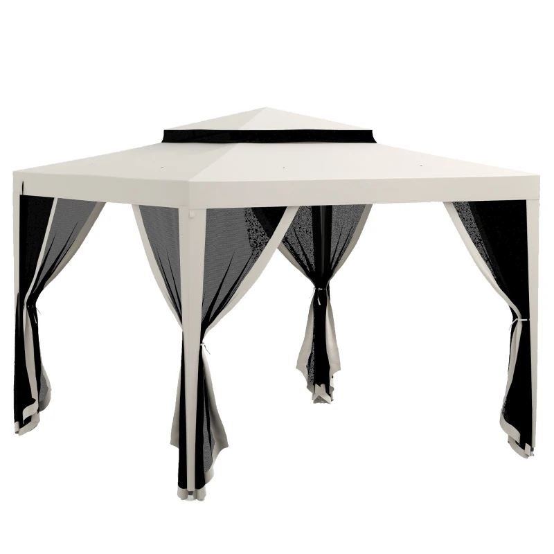 Outsunny Tonnelle barnum de jardin 3 x 3 m avec 4 moustiquaires amovibles - double toit - crème