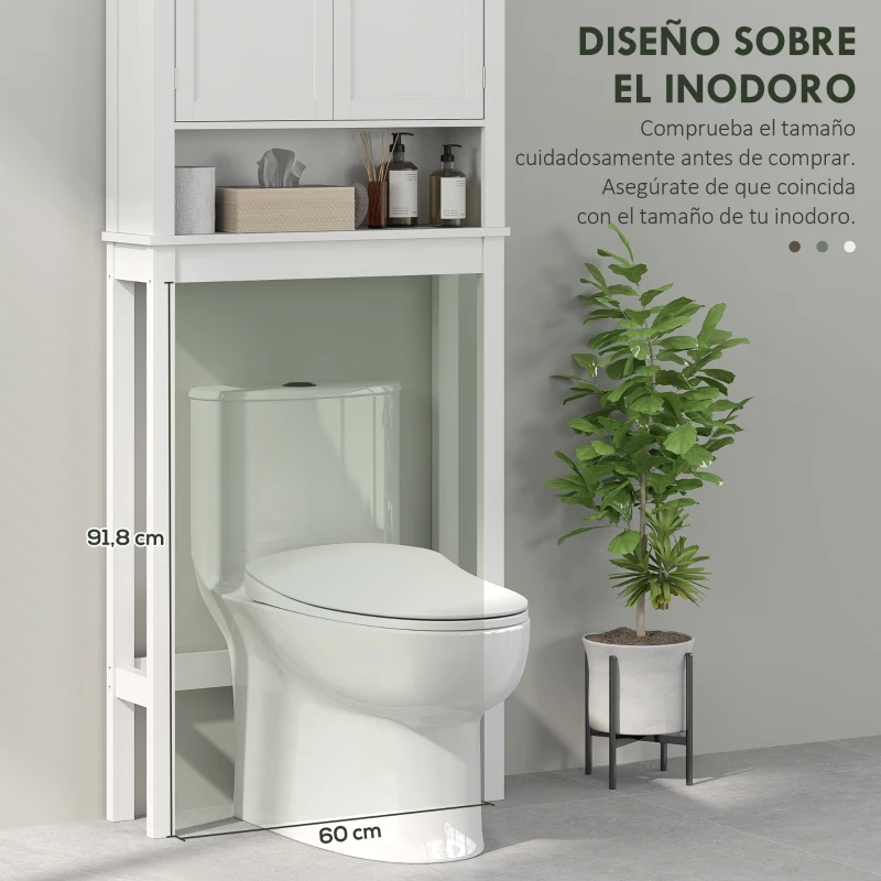 HOMCOM Mueble sobre Inodoro con 2 Puertas Compartimiento y Estante Ajustable Mueble para Baño 70x20x175 cm Blanco