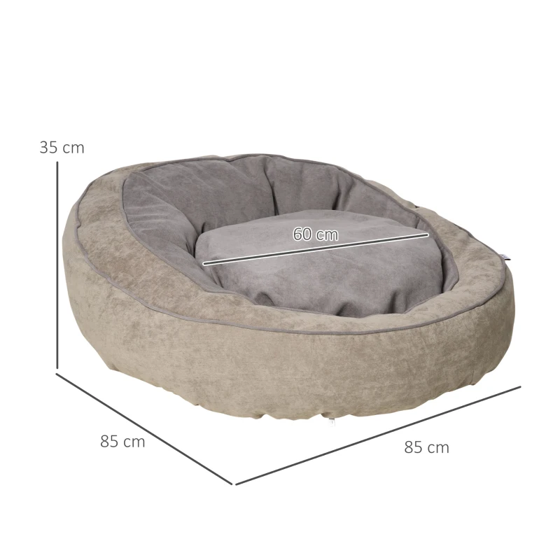 PawHut Cuccia per Cani Imbottita con Cuscino e Bordi Rialzati, Rivestimento in Tessuto, 85x85x35cm, Grigio