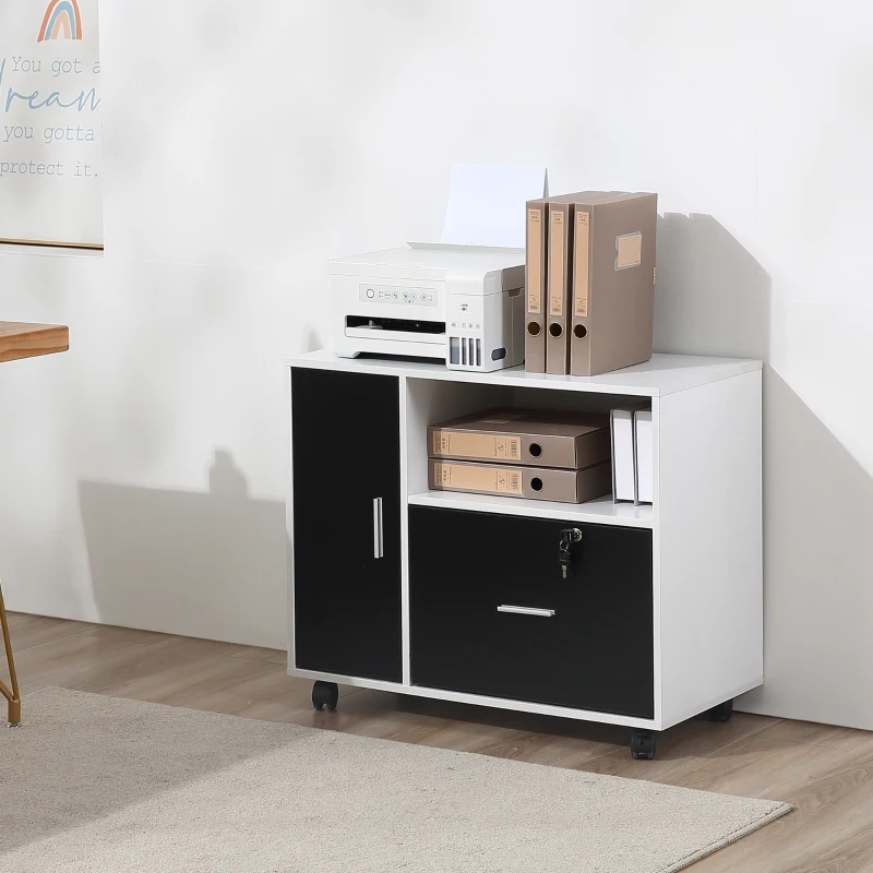 HOMCOM Multi-Compartment Office Storage Cabinet, with File Hangers - Black/White