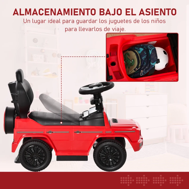HOMCOM Coche Correpasillos para Niños de 1-3 Años con Licencia Mercedes G350 Capota Extraíble y Barandilla 85,5x40,5x95 cm Rojo