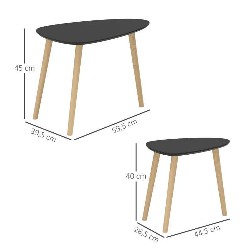 HOMCOM Lot de 2 tables basses gigognes design scandinave pieds en bois et plateau en bois, noir