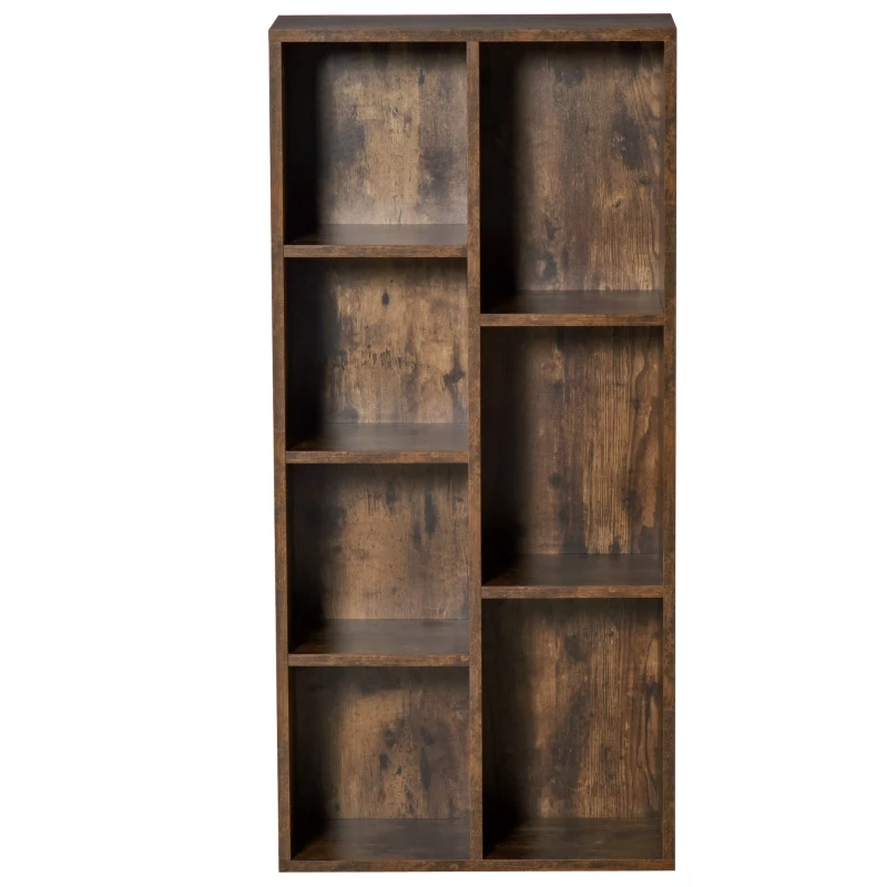 HOMCOM Seven-Cube Bookcase - Rustic Brown Wood Effect
