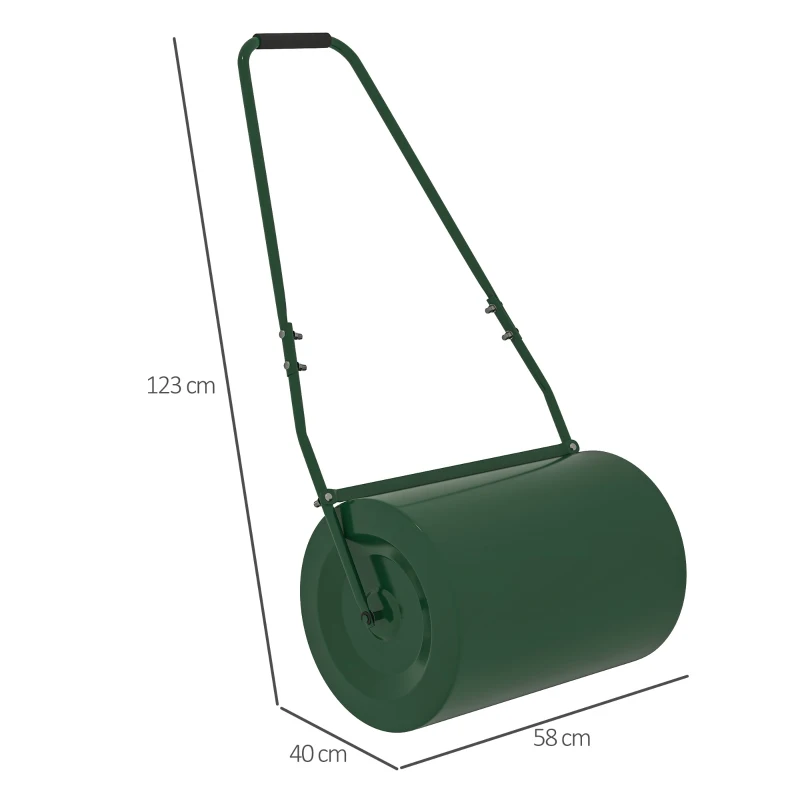 Outsunny 63 L Heavy Duty Water Or Sand Filled Φ30cm Garden Steel Lawn Roller Drum - Dark Green