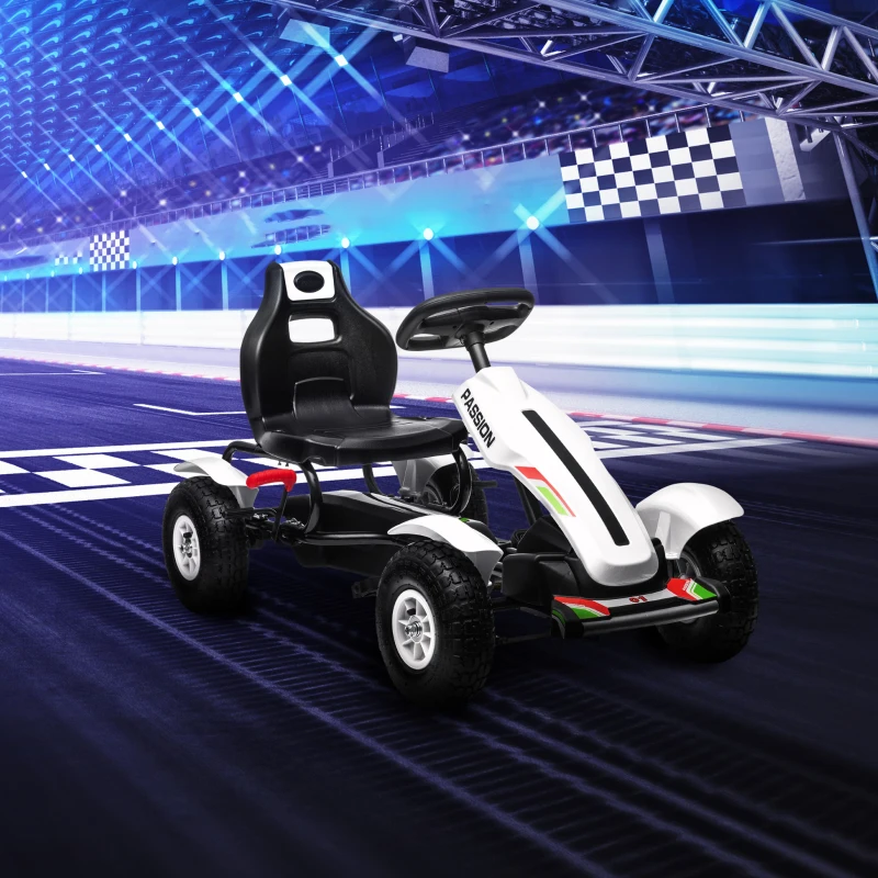 HOMCOM Go Kart a Pedali per Bambini 5-12 Anni in Plastica e Metallo con Sedile Regolabile e Freno a Mano, 121x58x61 cm